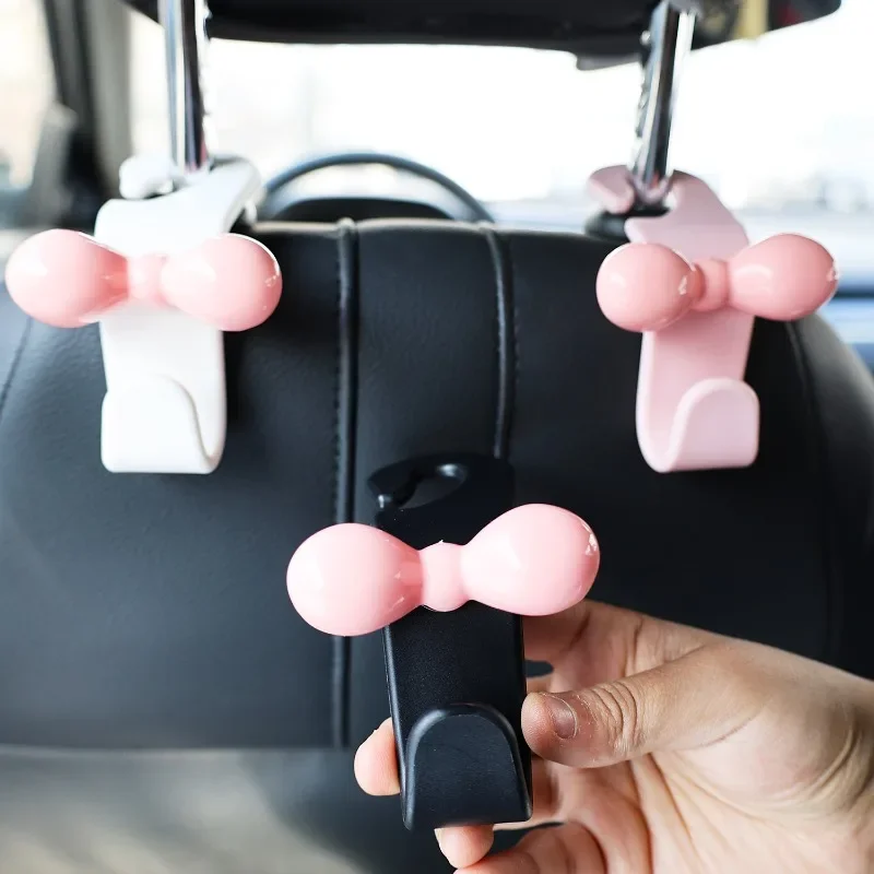 2/1PCS New Cute Pink Bow Hooks Hooks Universal Automotive Seatback Bag Coat Storage Non-Marking Hooks Car Interior Accessories