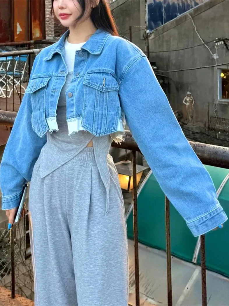 Chic primavera Vintage ort Casual Collar suelto versátil a cuadros un solo botón mujeres Denim Jaet Faionable ropa Casual