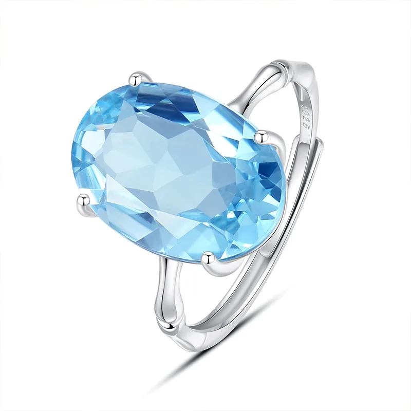 

925 Sterling Silver Big Size 14x10mm Resizable Size Ring Natural Topaz Citrine White Crystal Amethyst Fine Jewelry Girl Lady