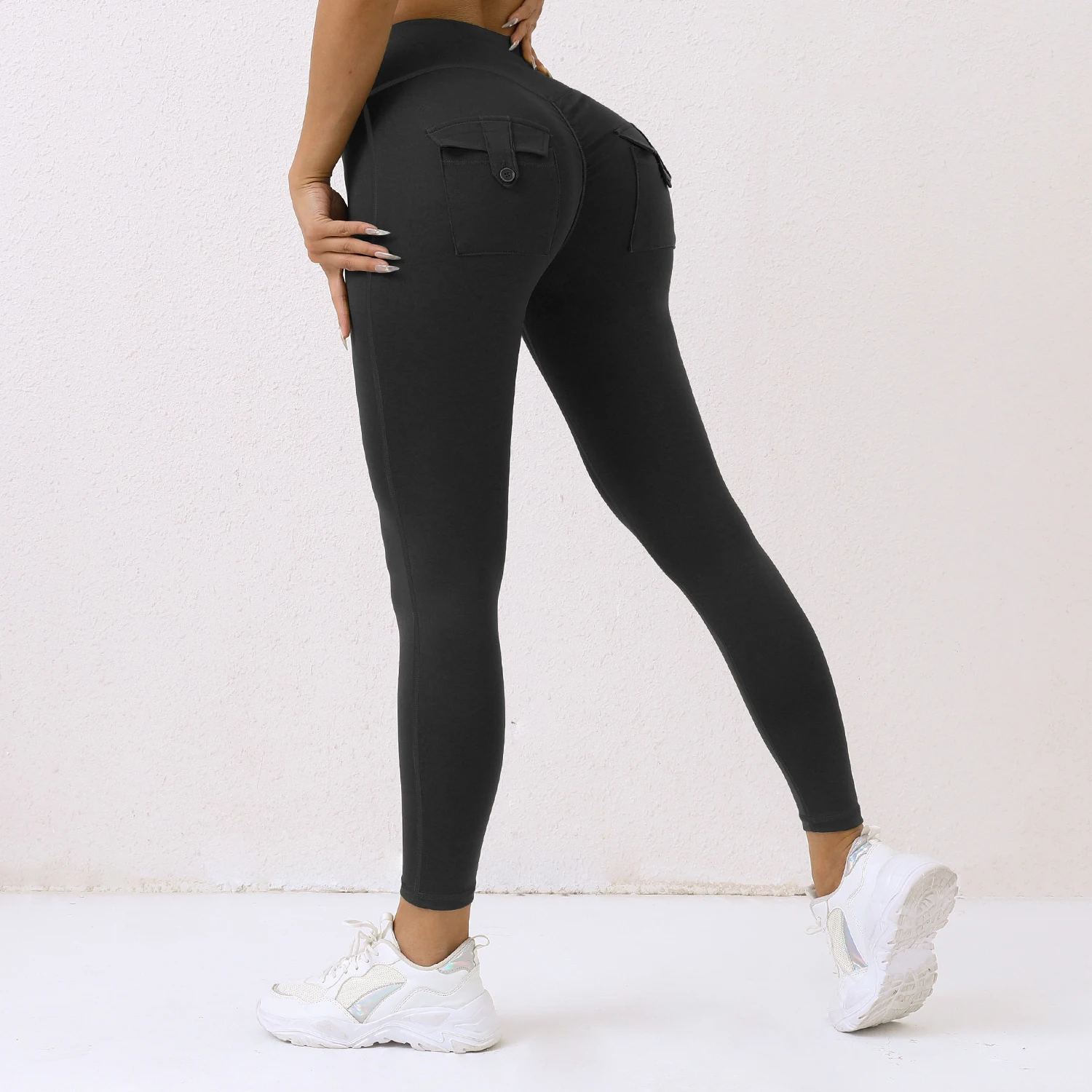 CHRLEISURE Women Seamless Pockets Yoga Pants  High Waist Butt Lifting Sports Leggings Slim Ruched Fitness Tights