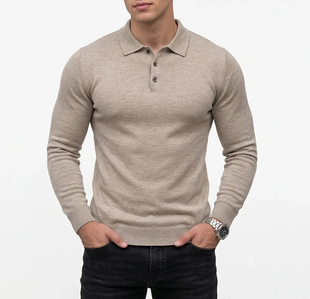 2026 Autumn Men's New American POLO Neck Knitted Sweater Slim Fit Warm Casual Jumper