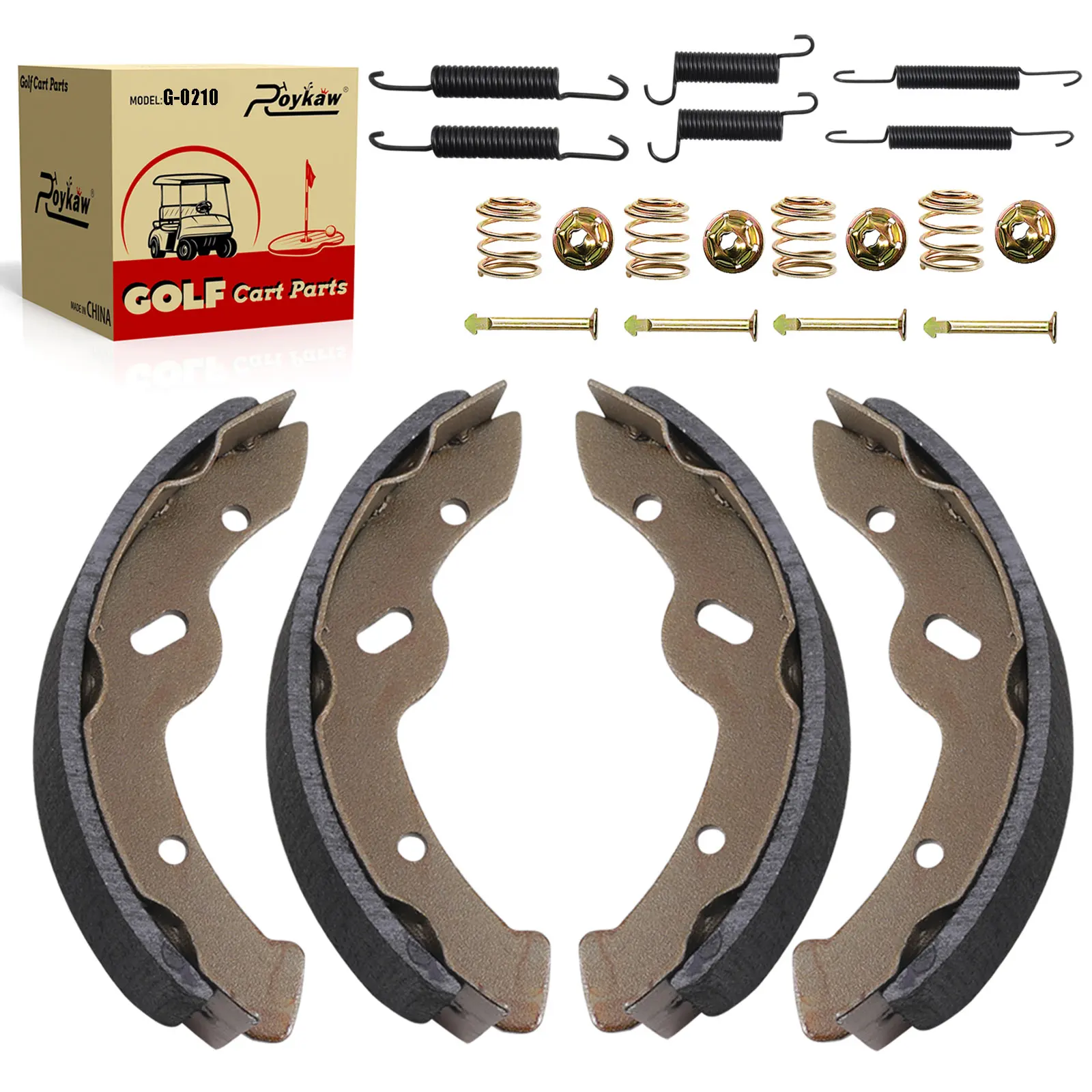 Roykaw Golf Cart Brake Shoes Pads & Spring Fit for EZGO TXT 1996-up & Yamaha G14, G16, G19-G22 1993-up , OEM# 27943G01, 70794G01