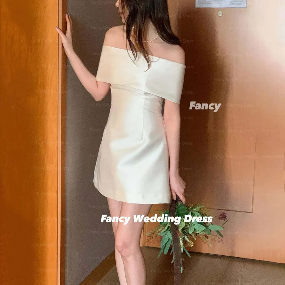 

Fancy Simple Off Shoulder Wedding Dress A Line Korea Photoshoot Evening Dresses Mini Short Back Zip Customized