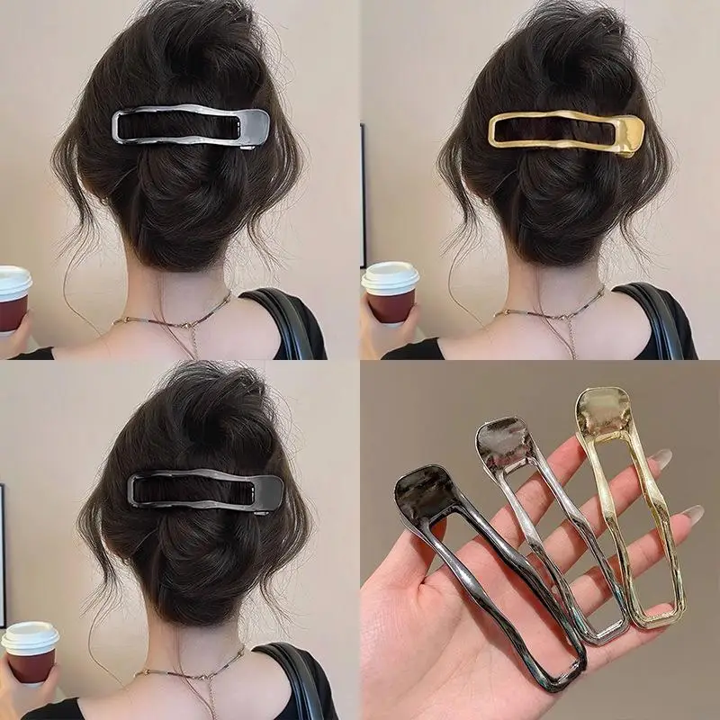 Hohle rechteckige Haarklammern aus Metall, rutschfeste Haarspangen, geometrische Haaraccessoires für den Alltag. – Detail 2