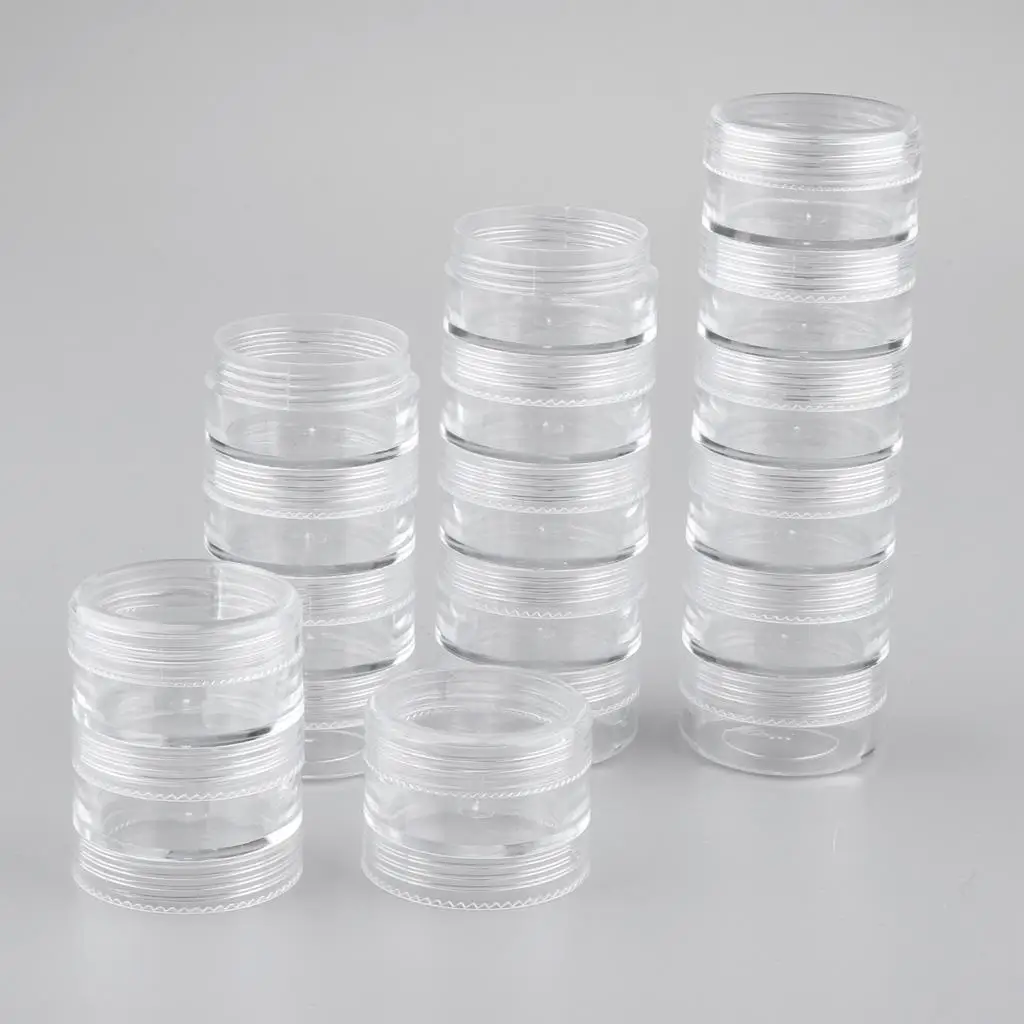 3x 6 Layers Empty Stackable Plastic Jars Clear Round Containers W/Screw Lids