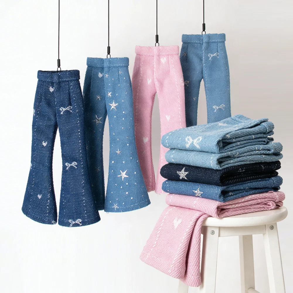 Blyth Clothes doll pants Bell Bottoms Wide Leg Pants Printed Casual Trousers for Licca Azone Ob22 OB24 Ker YMY Doll Accessories