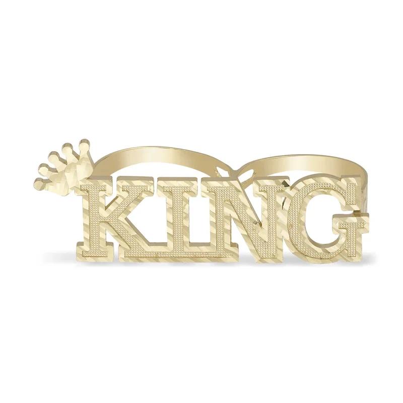 

Custom Diamond-Cut Crown Two Finger Ring Personalized Hip-Hop Jewelry Stanless Steel Gold Ring Name With 2 Fingertip For Rappers