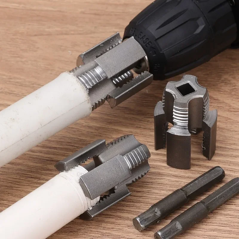 Universal Water Pipe Inner Hole Opener Electric Drill Hexagonal PVC Pipe Threader Maker Kit Detachable Double Head Tapping Tool