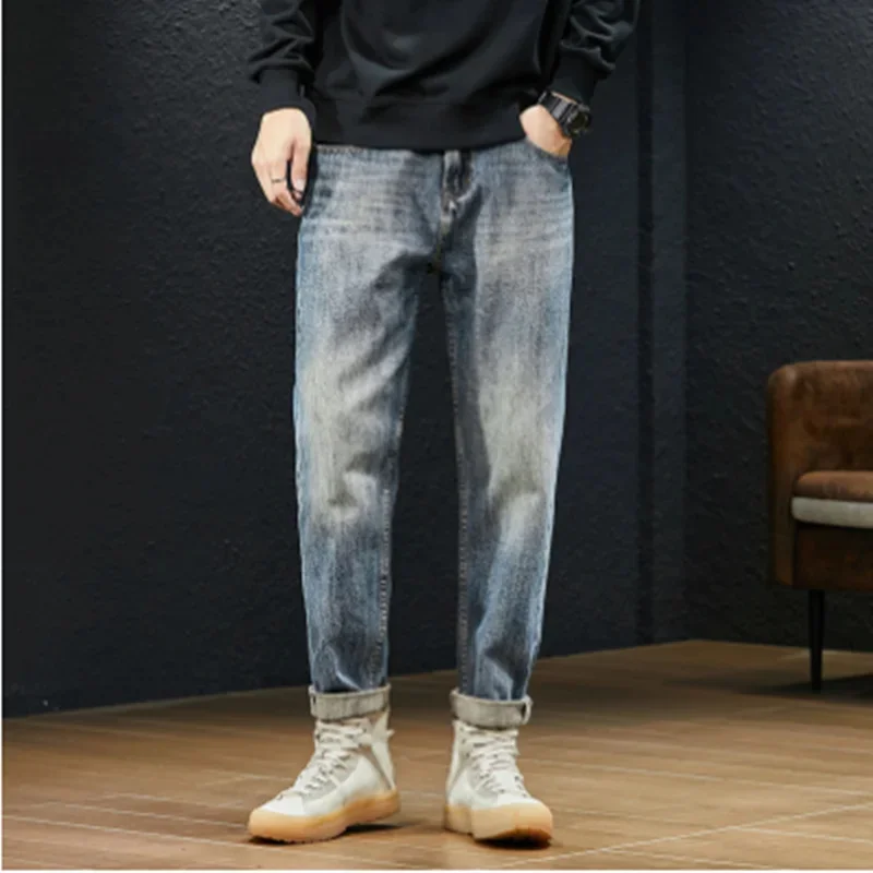 

Men's New No-elastic Retro Nostalgic Wash Harem Tapered Denim Outdoor Camping Hiking College Trousers Tooling Cargo Pants