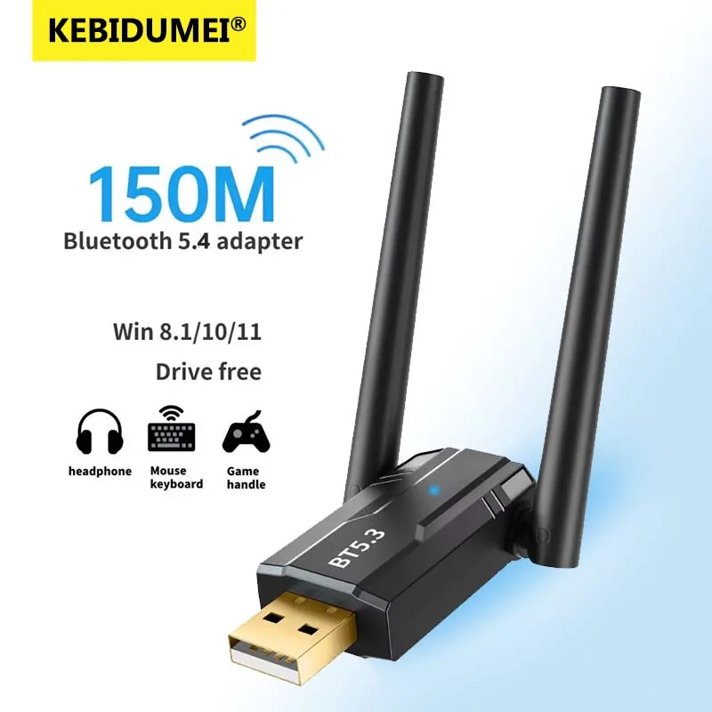 150m usb bluetooth 5.4 5.3 adaptador dongle para pc mouse sem fio teclado música receptor de áudio transmissor longo alcance bluetooth