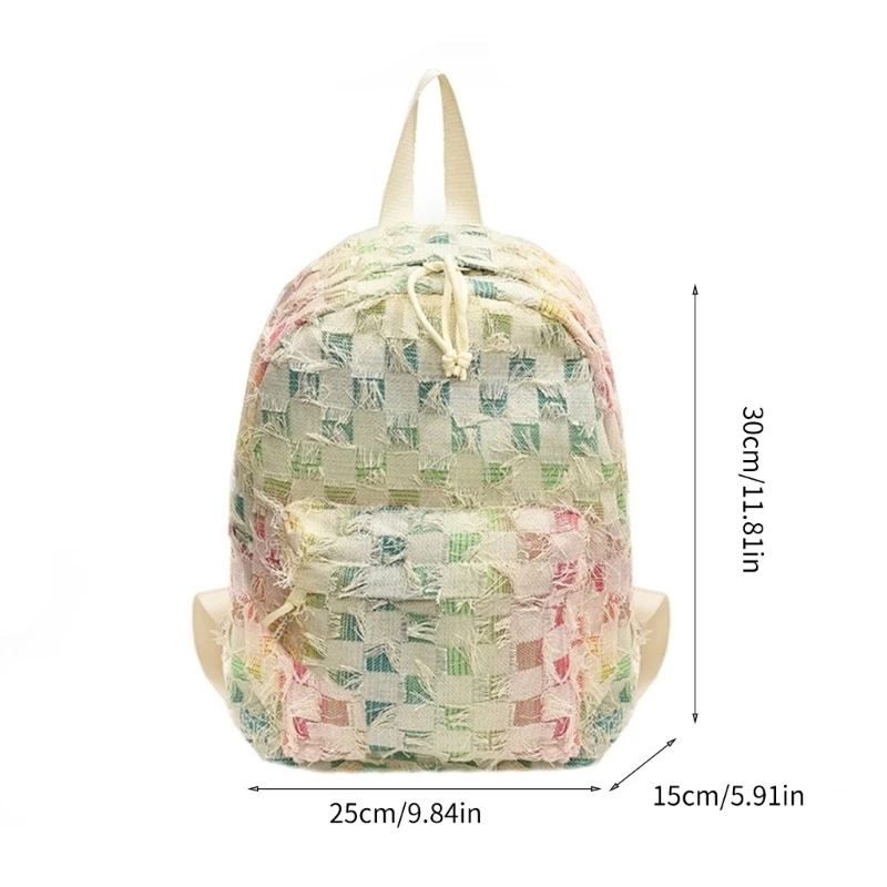 Mochila japonesa colorida mezclilla rasgada para estudiantes escuela con capacidad