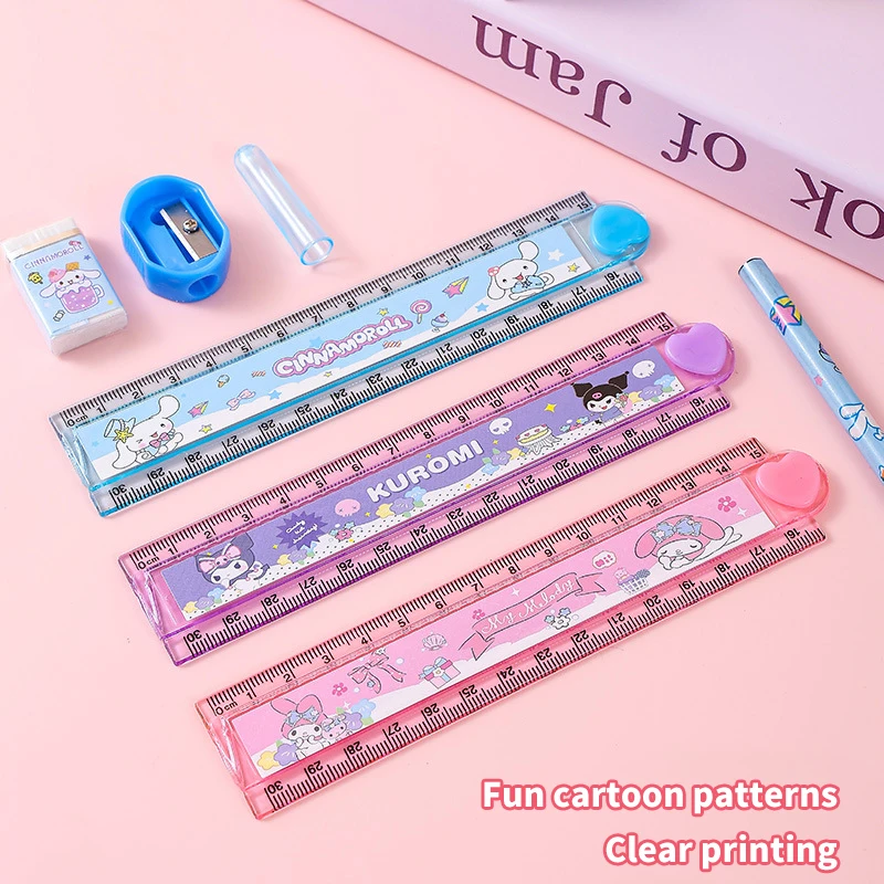 1Set Kawaii Sanrio Cinnamoroll Kuromi My Melody Pencil Eraser Ruler Pencil Stationary Set Sharpener School Even Prizes