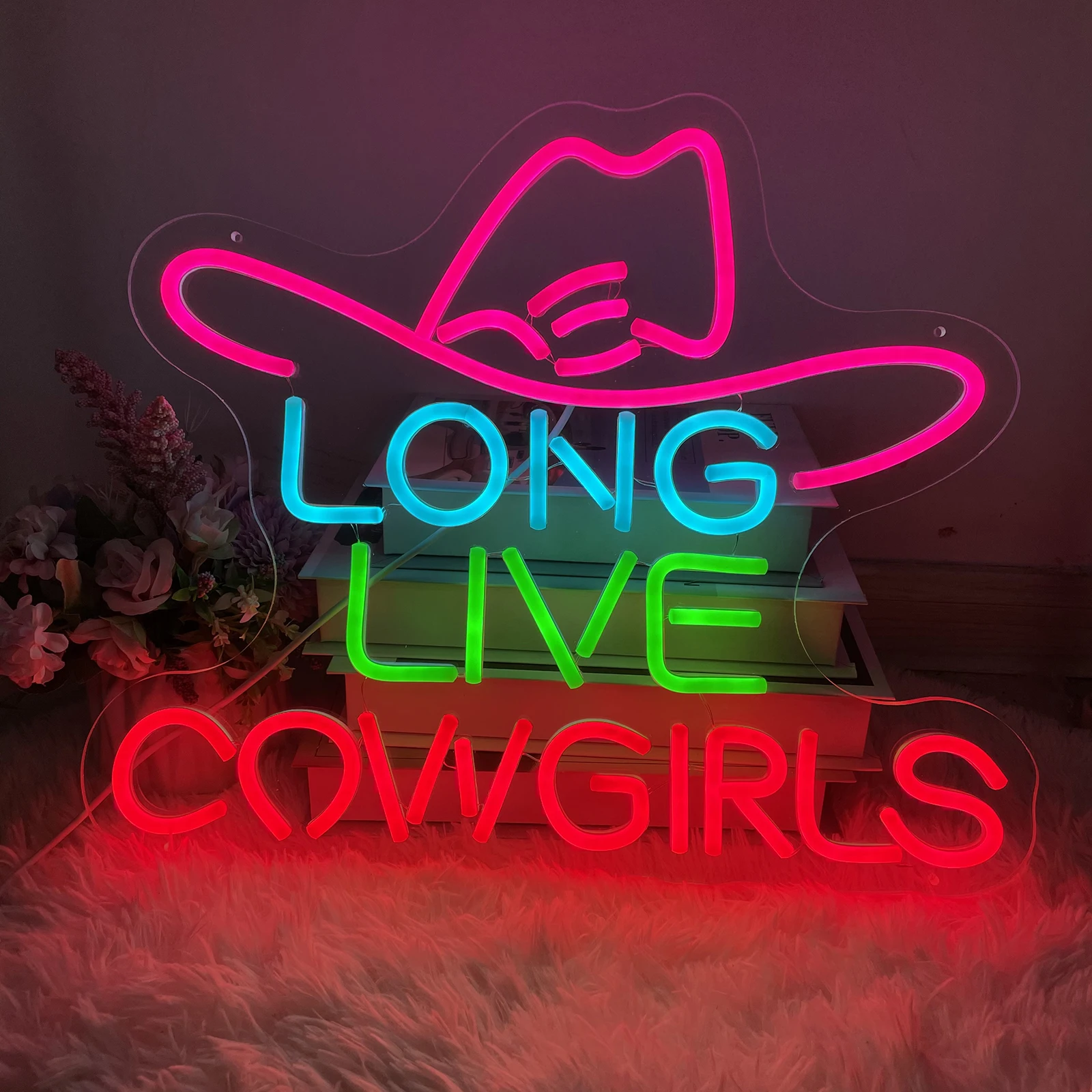 Long Live Cowgirls Neon Sign for Wall Decor Art Signs For Beer Bar Home Bedroom Art Wall Cowgirls Hat Neon