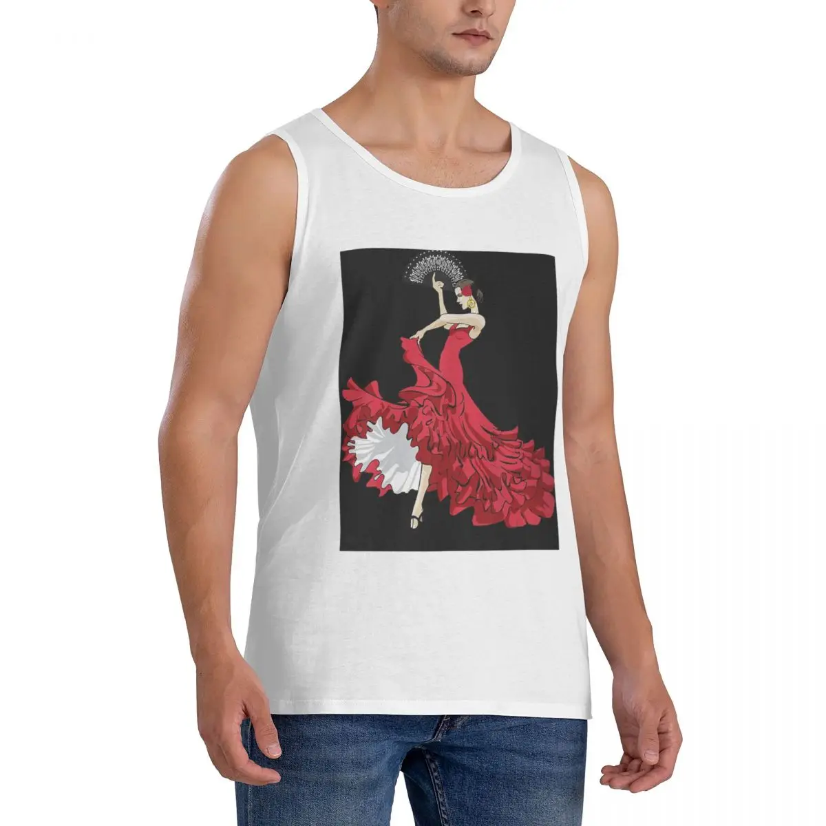 100% Cotton Flamenco Dancer Spain Sleeveless T-Shirt Men Workout Sports Clothing Tops Men's Crew Neck Vest