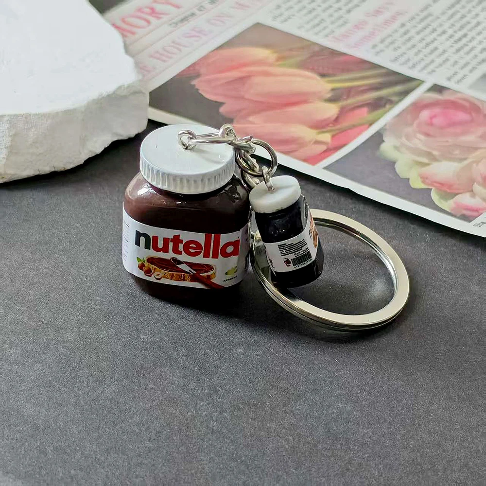 Llaveros de botella de mantequilla de maní en miniatura 3D, comida divertida, decoración de bolsa de coche, llavero único, decoración, regalo de joyería, 1 ud.