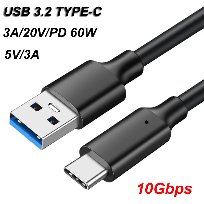 USB A to USB Type C 3.1/3.2 OTG  Fast Charging Data Sync SSD Hard Disk Cable PD 20V 3A 60W QC 3.0 For Mobile Phone LAPTOP 1/2/3M