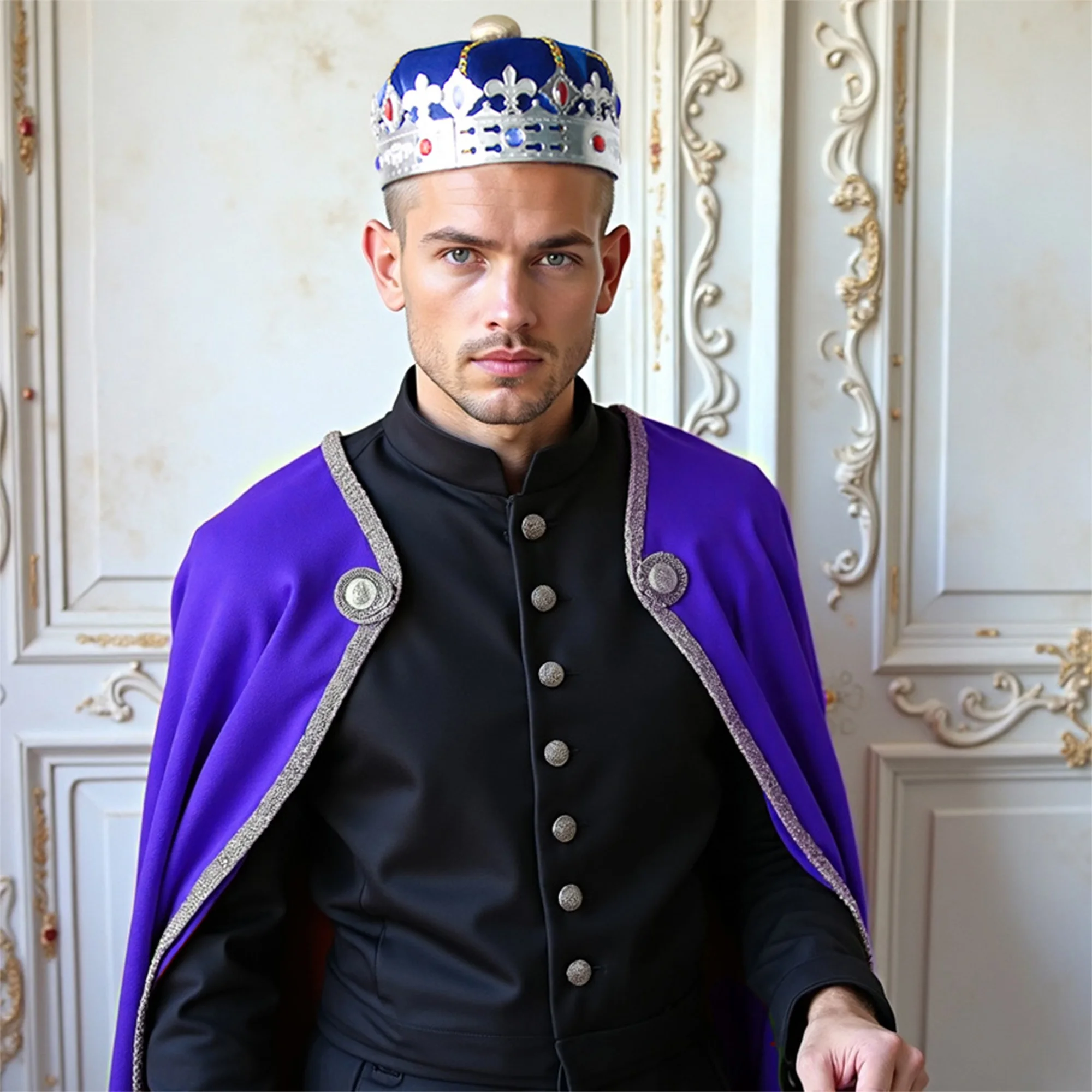 ผู้ชายยุคกลาง King Crown หมวก Royal Gemstone Crown เครื่องแต่งกายอุปกรณ์เสริมสําหรับ Renaissance คอสเพลย์และกิจกรรม