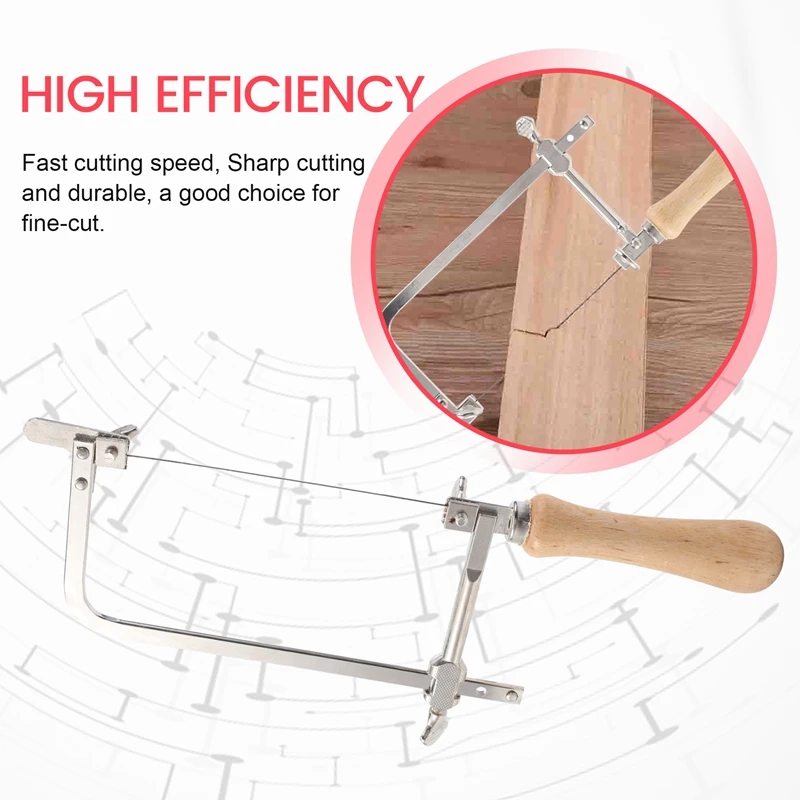 Coping Saw Steel Frame And 12 Pcs Diameter 1Mm Wire Saw, Accurate Cutting For Wood, Metal, Plastic, Etc.