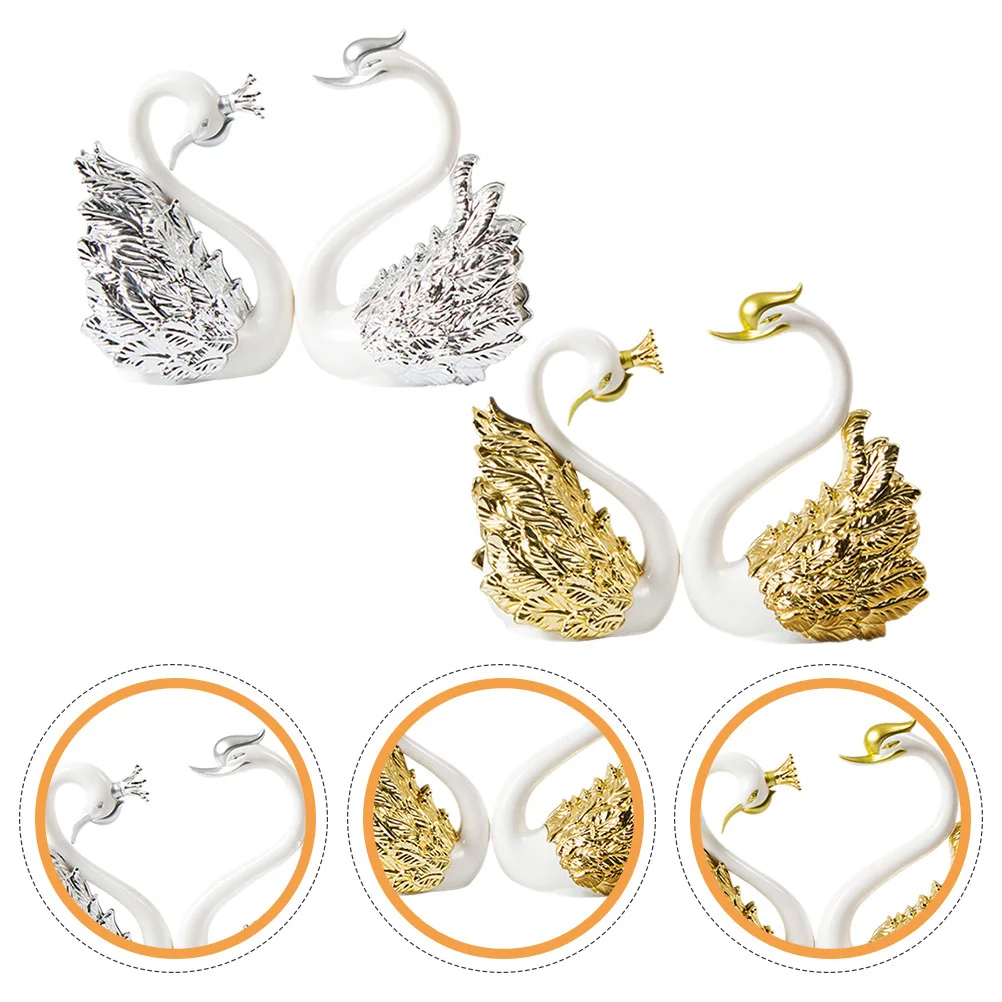 

2Pairs Crown Swan Cake Topper Set Eye-Catching Wedding Cake Decoration Romantic Party Atmosphere Decor for Valentine's Day