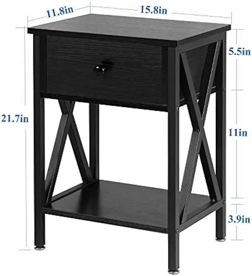 Nightstands, Modern End Side Tables,Night Stand with Drawer &Storage Shelf for Bedroom living Room Office Lounge, Black