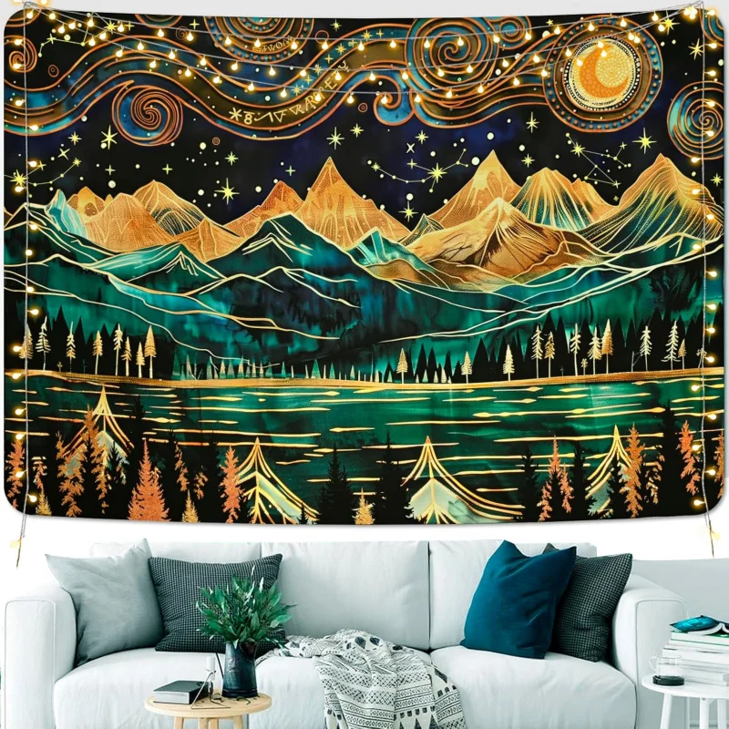 Large art wall tapestry aesthetic tree lake living room bedroom hanging 40x60 IN