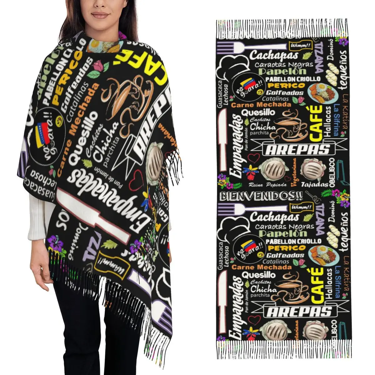 Arepas Venezuela Scarf Tassel Scarves for Women Soft Warm Shawls and Wraps Long Fall Winter Shawl Wrap