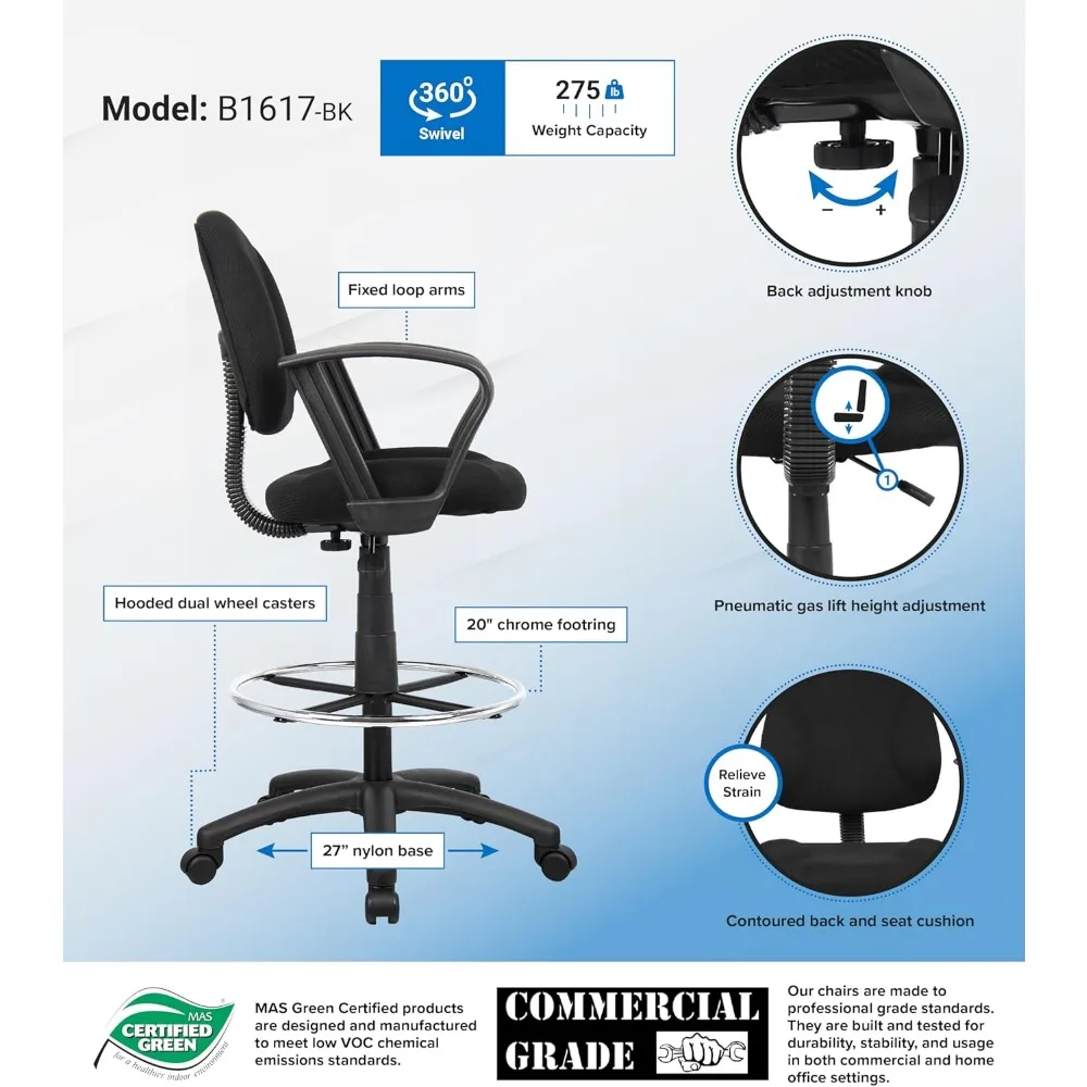 كرسي Boss Office Products المريح مع أذرع حلقة باللون الأسود، متوسط الظهر #4