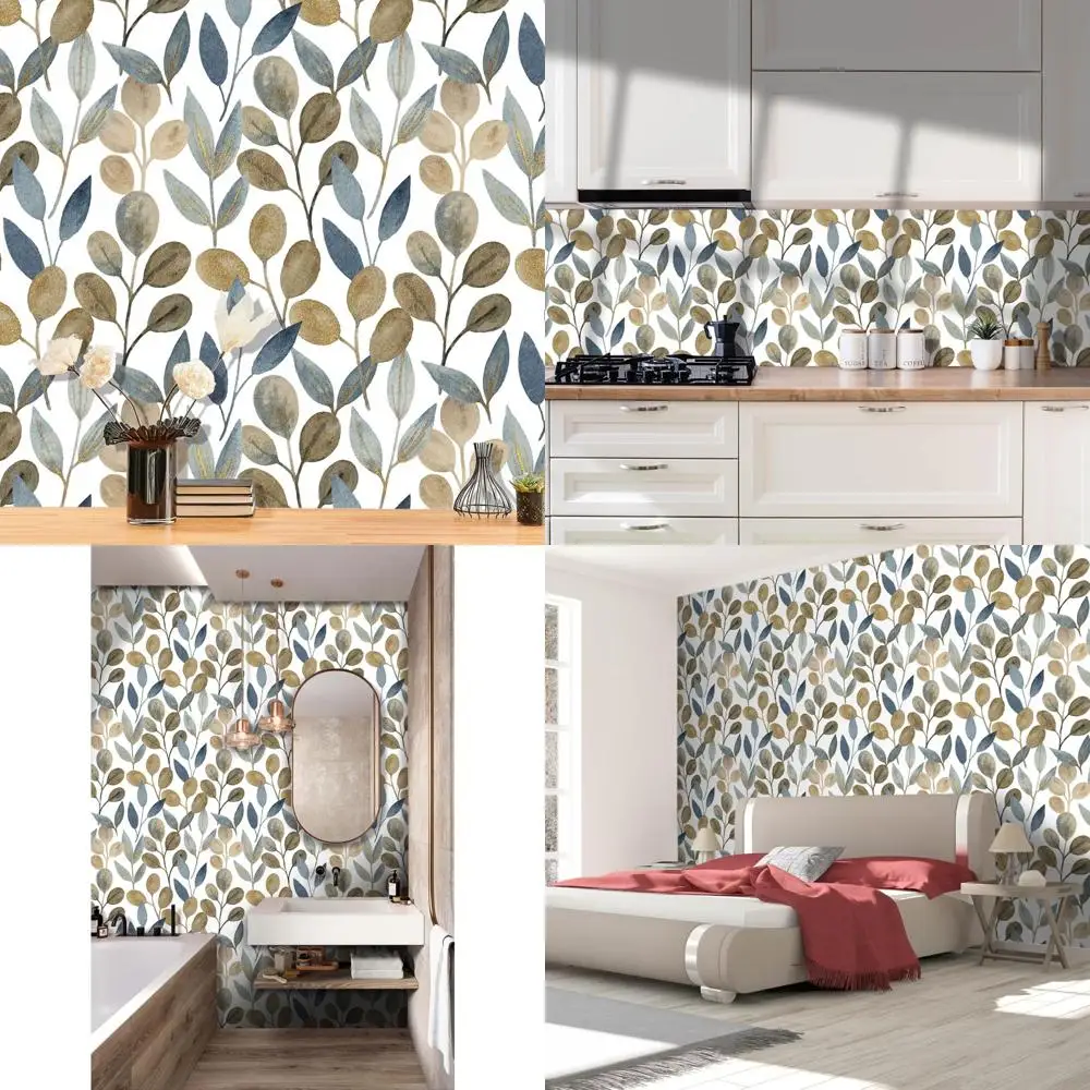モダンな植物柄金箔ピールアンドスティック壁紙 防水リムーバブルビニールフローラルデザイン 自己粘着壁装材