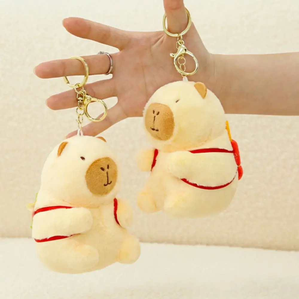 Creative Fluffy Capybara Plush Key Chain Hamburger French Fries Plush Kapibara Key Ring Kawaii Funny School Bag Pendant Girls