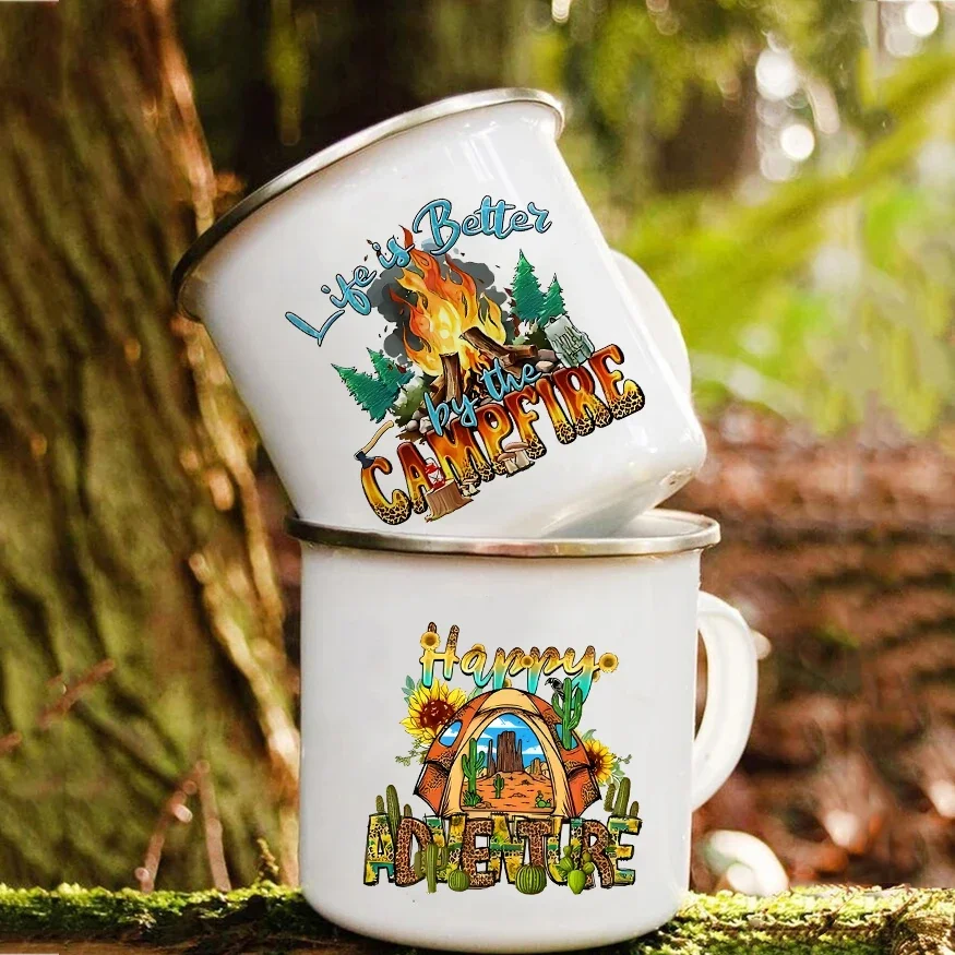 

Life Is Better with Camping Enamel Mug Camper Hiker Van Lake Coffee Cup Family Campfire Mugs Vacation Hiking Gifts