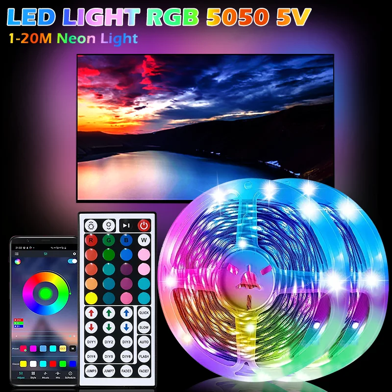 

USB LED Strip Lights RGB5050 Led Light 44Key App Control Color Change Flexible Ribbon Lamp Tape for TV BackLight Room Decoration