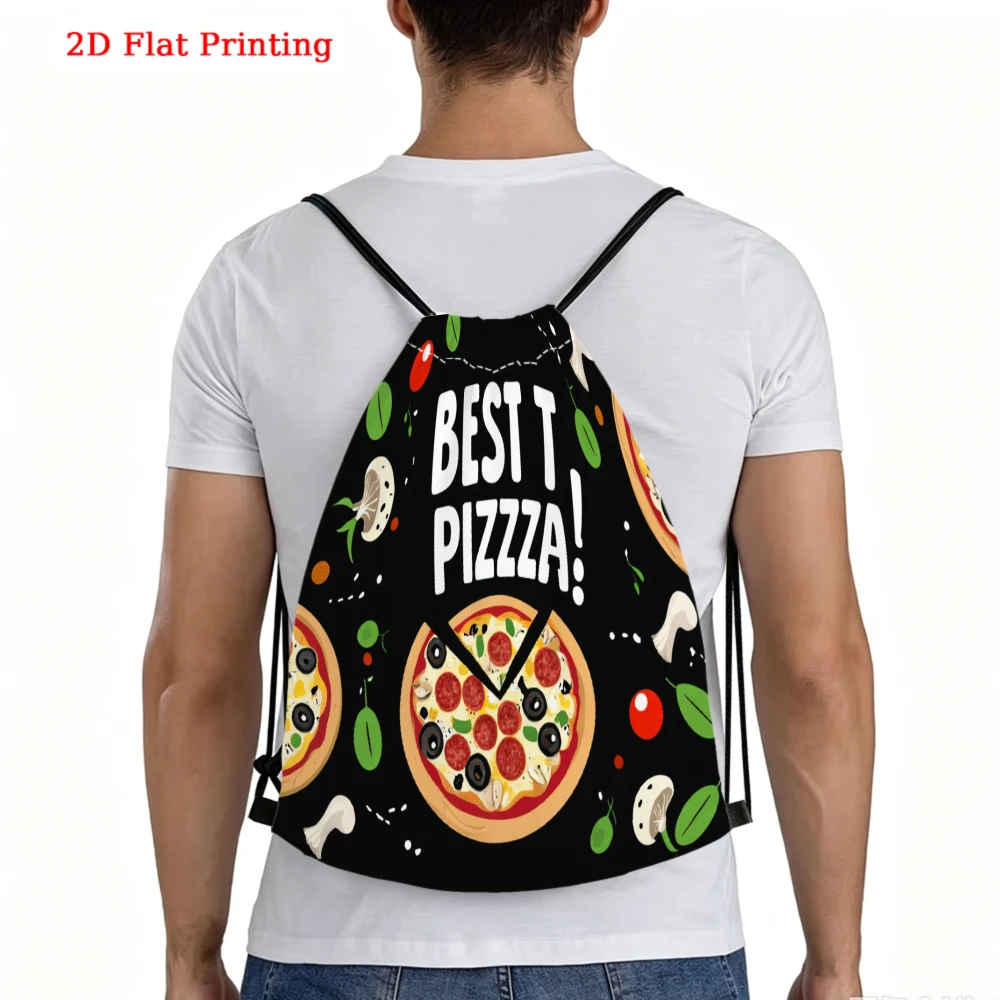 Casual Style, Drawstring Backpack, 2D Flat Printing Best Pizza Pattern, Fitness Sports Bag, Outdoor Travel Drawstring Pack