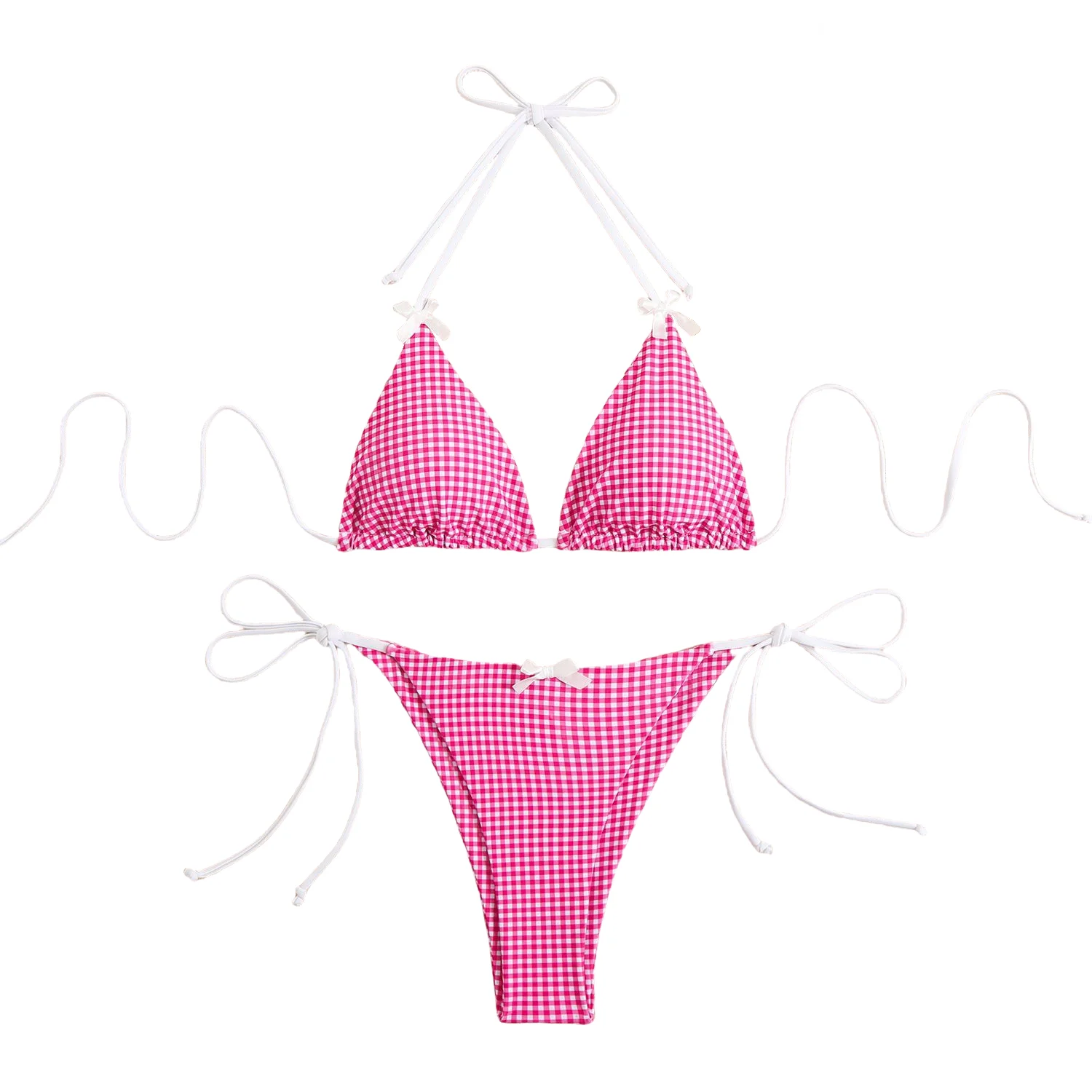 

Women's Halter Swimsuit Two Piece Tie Side Pink Swimwear Sexy Bikini Set Charming Beachwear Summer Vacation Women Bathing Suit