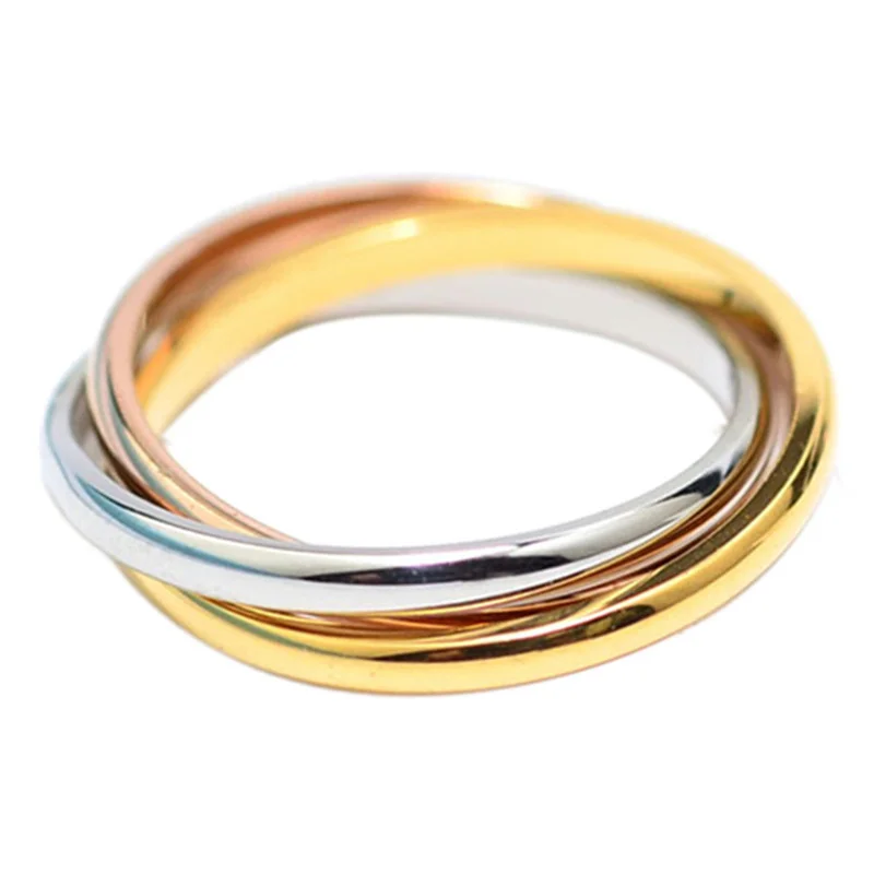 3 Colors 3 Circles Finger Ring for Woman Man Couple Wedding Jewelry 316L Stainless Steel High Polished PVD Gold Color Jewelry