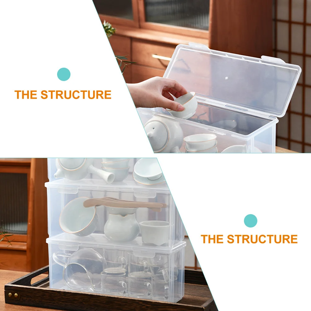 

Household Teaware Box Multi-Function Transparent Storage Case For Tea Set Cup Organizer Desktop Dustproof Buckle Design