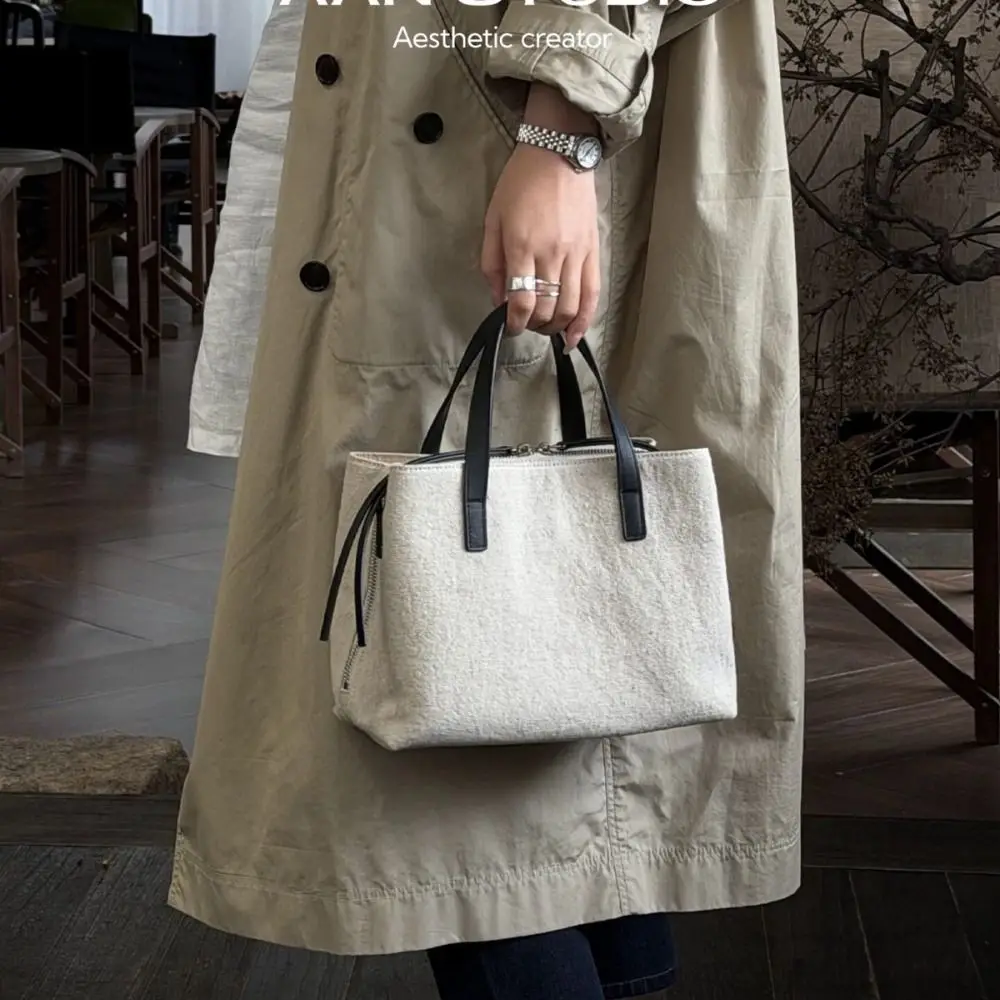 

Fashion Elegant Canvas Tote Bag Multi-layer Commuting Multiple Compartments Handbag Minimalist Patchwork Computer Bag Women