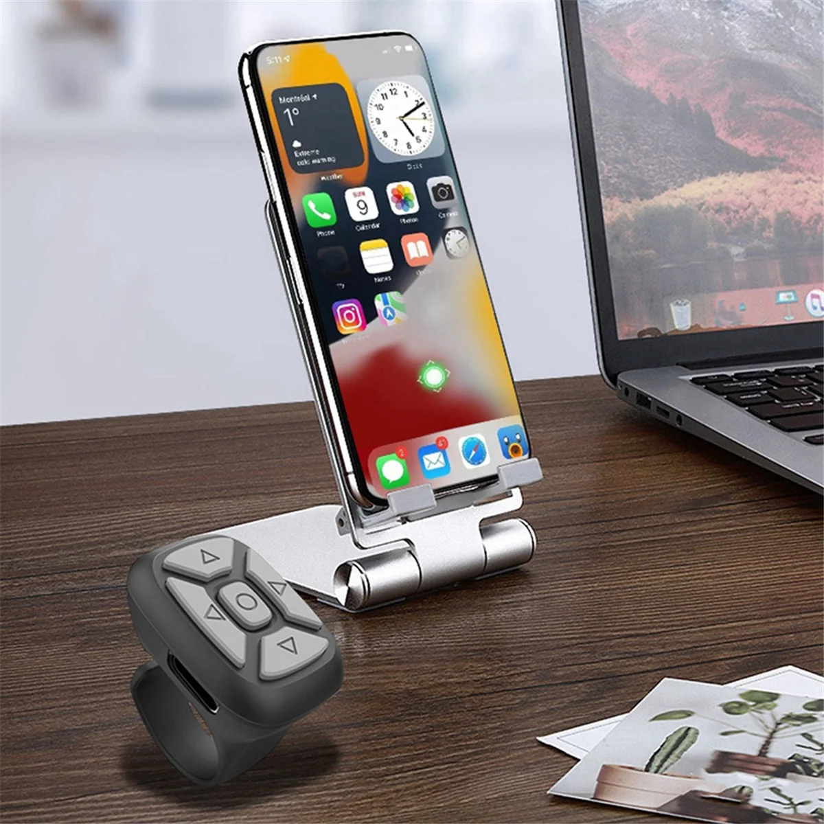 Wireless Bluetooth Remote Controller Mobile Phone Selfie Controller Ring Mobile Phone Remote Controller Black