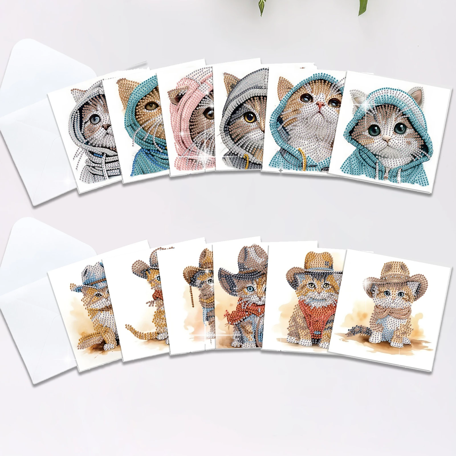 

12Pcs Diamond Art Painting Greeting cards Kits for Adults,Cool cats Greeting cards Diamond Art cards for Creative Decor Art Gift