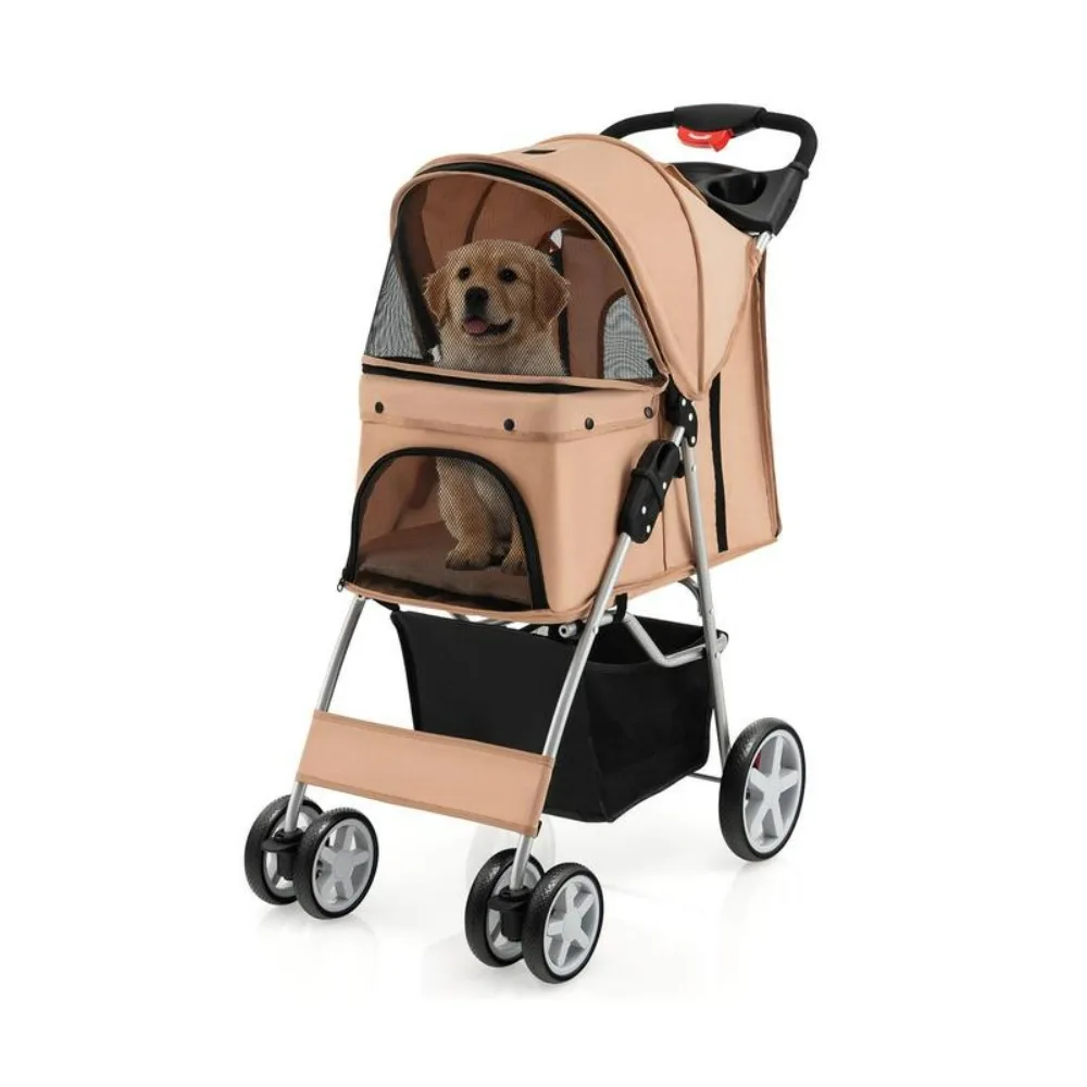 

Foldable 4-Wheel Pet Stroller with Storage Basket,Folding Dog Stroller, Pet Stroller for Small Medium Dogs Cats Puppy