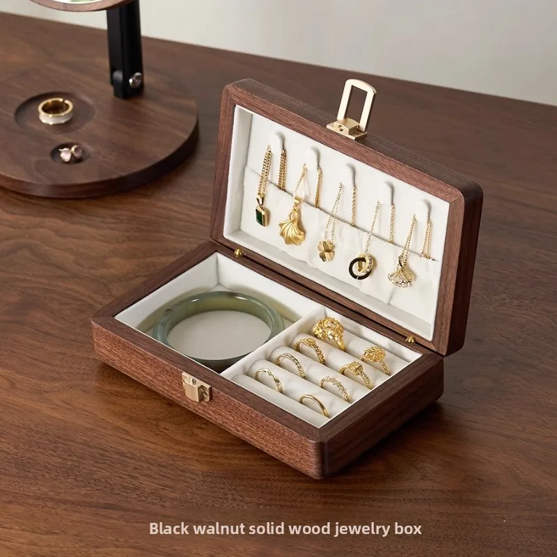 

Black Walnut Jewelry Storage Box, Portable Elegant Trinket Organizer, Vintage Decorative Box for Rings, Bracelets & Accessories