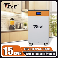 TEZE LiFePO4 15KWH 48V 300Ah PowerWall Battery Pack 51.2V 16S 6000+ Cycles Built-in BMS RS485/CAN Energy Solar Storage System