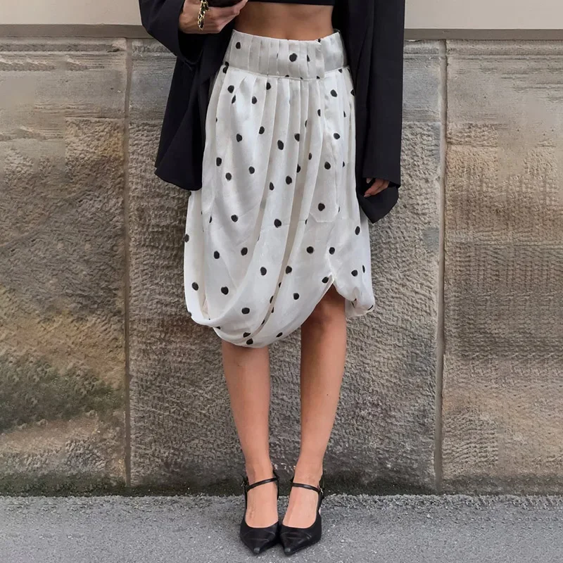 

Reteo Polka Dot Skirts High Waist Irregular A-line Skirt Women's Fashion Autumn Loose Mid-length Skirt Casual Female