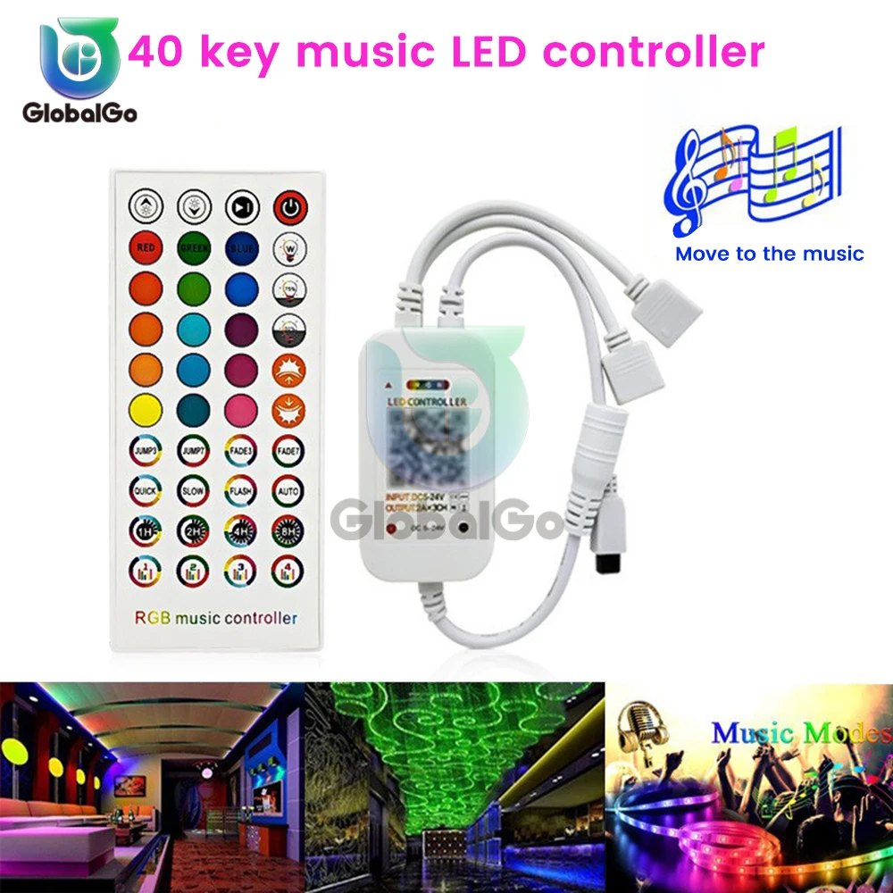 Kontroler sterowany głosem LED Strip Light z 40 klawiszami IR Pilot Bluetooth Music Controller dla 5050 3528 RGB Taśma