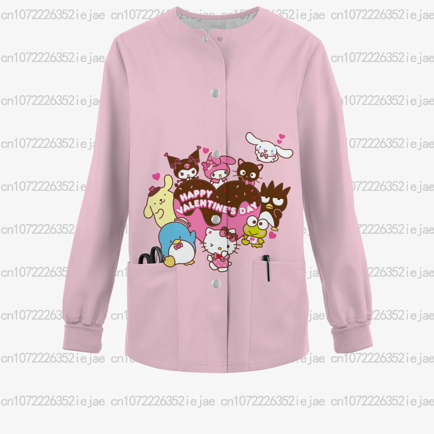 الشتاء المرأة ممرضة موحدة مطبوعة عيد الميلاد مرحبا كيتي التمريض جيب متجمد أعلى الحيوانات الأليفة متجر مستشفى سترة طبية أعلى