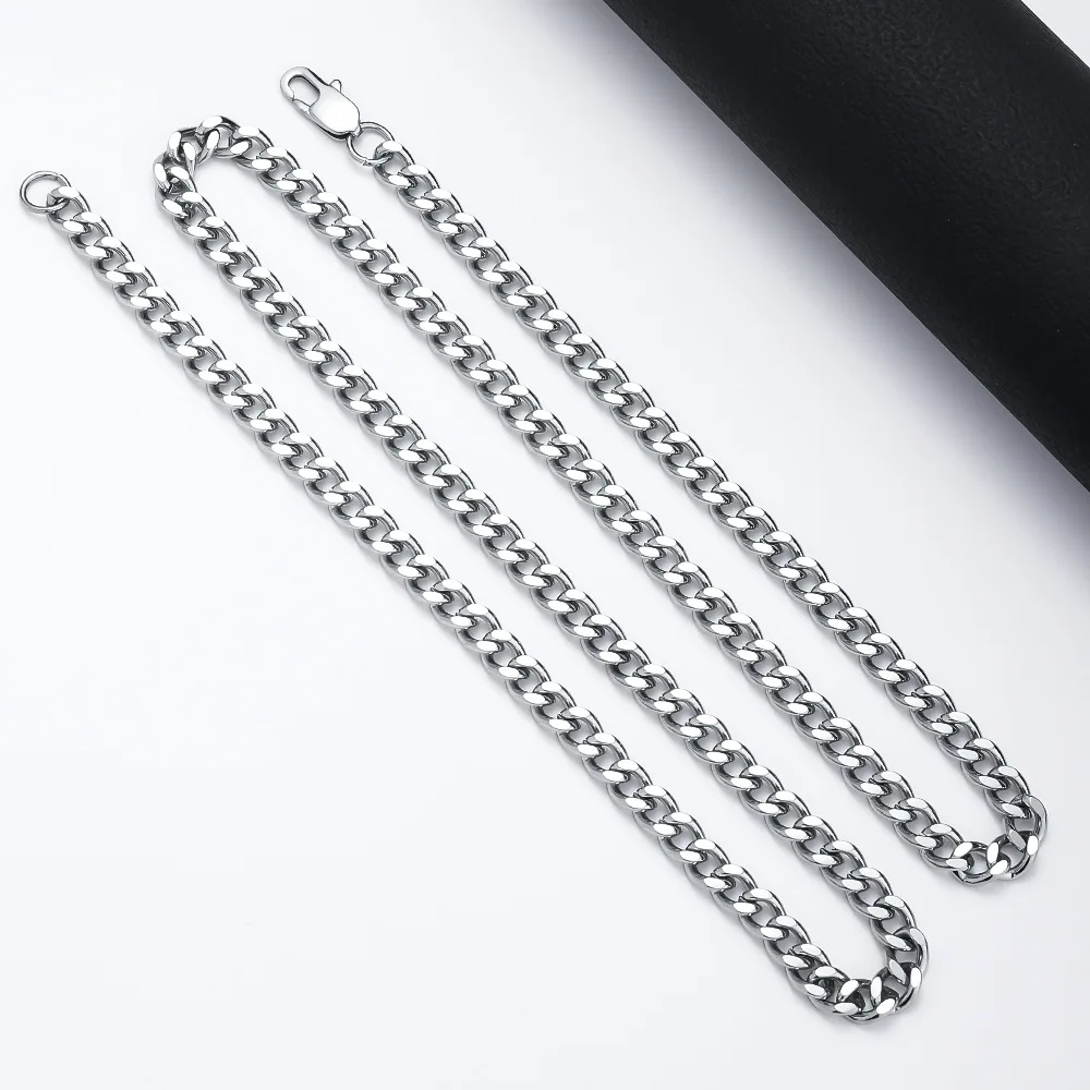 Basic Punk Stainless Steel 3,5,7mm Curb Cuban Necklaces Black Gold Color Link Chain Chokers Solid Metal