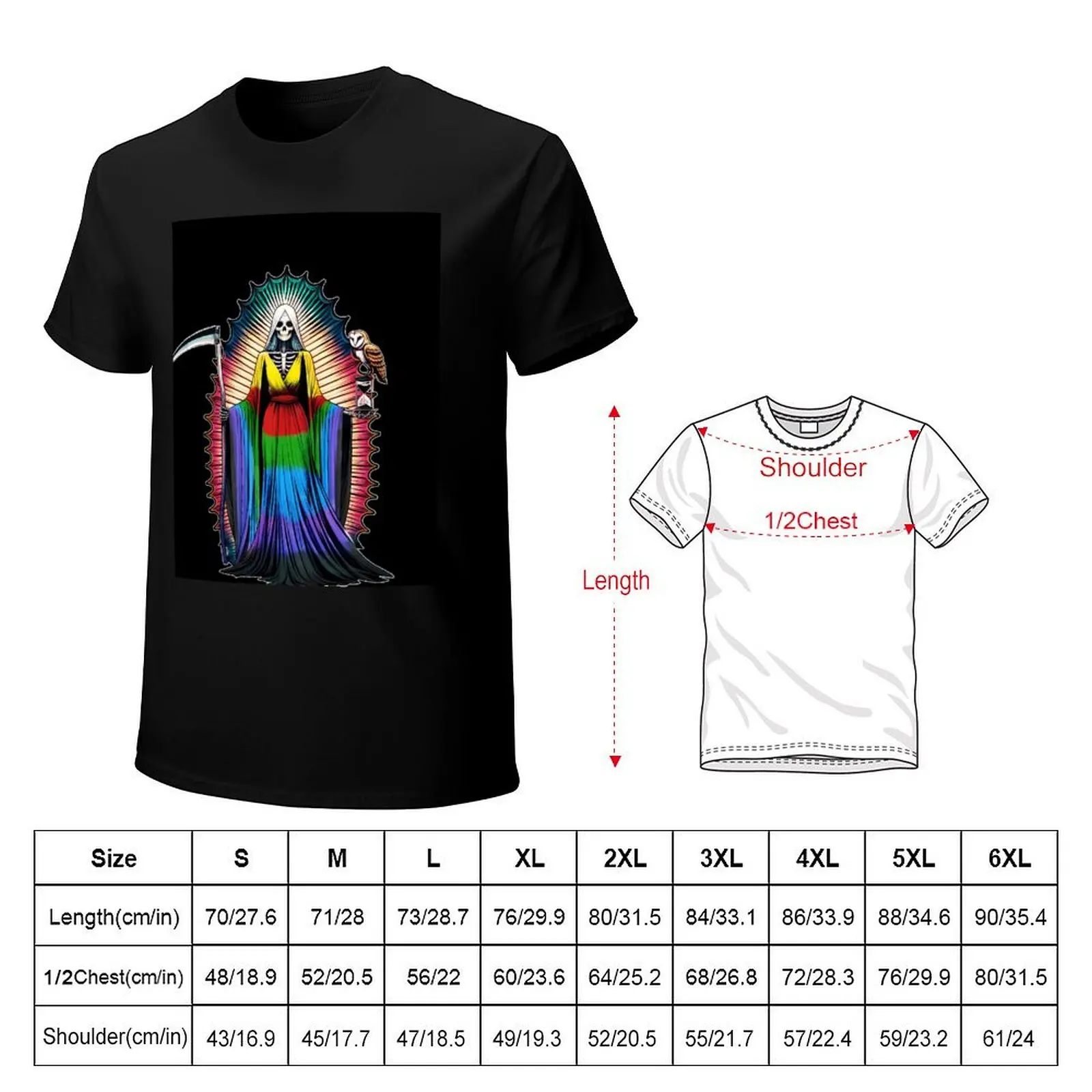 Santa Muerte of the Seven Powers - Santa Muerte de las Siete Potencias T-Shirt Art Pattern Printed Casual Top
