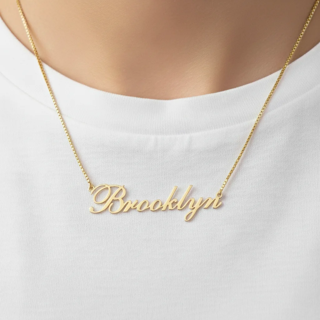 

Custom Stainless Steel Name Pendant Necklace with Box Chain 18K Gold Plated Letters Nameplate Personalized Choker Gift for Women