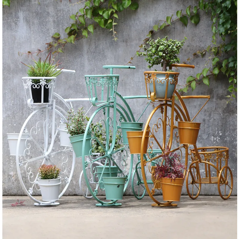 Creative European Indoor Gardening Iron Bicycle Plant Stand Multi-layered Balcony Flower Shelf Floor Type Durable Plant Rack