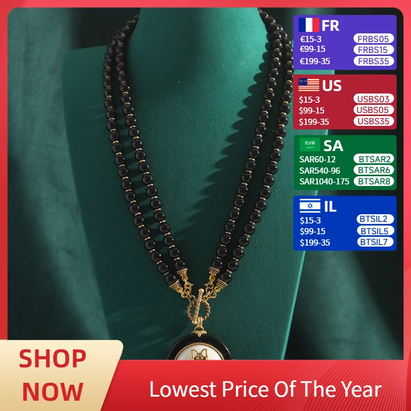 Vintage Layered Black Beaded Necklace Bee Pendant Lights Luxury Brand Jewelry Antique Woman Accessories Gift Trends 2025 Charm