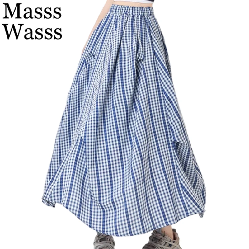 

Masss Wasss Brand 2025 Summer Ladies Fashion Classic Loose Plaid Skirts Females Vintage Casual Streetwear Elegant Cotton Clothes